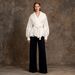 K Elegant Printed Top With Large Lapel And Lantern Sleeves, Cinched Waist And Lace Up Shirt For Women_ecoleips.com