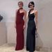 Women's Clothing 2025 Winter New Product Egant Sexy Neckline V-Neck Backss Slim Fit Solid Color Dress_ecoleips.com