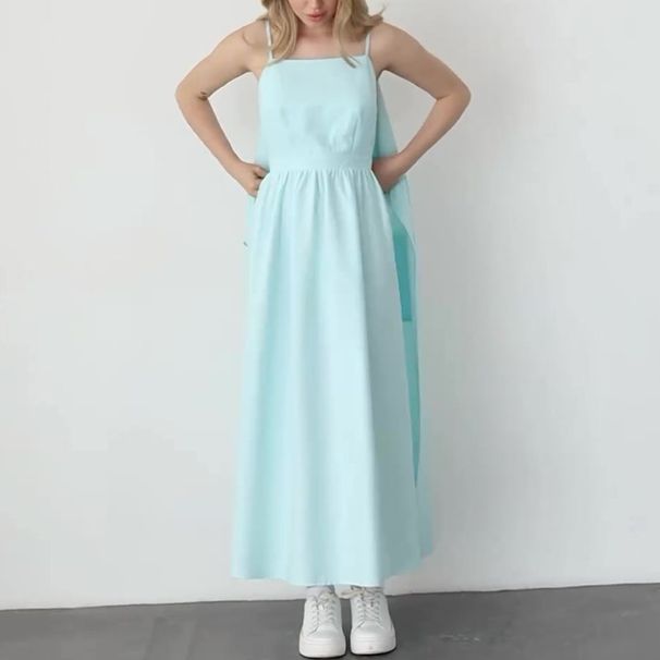 Summer Wrap Belted Dress – Square Neck Sleeveless Bodycon Midaxi Dress With Ruffle Trim, Stretchy Polyester Slim Fit For Women_ecoleips.com