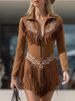 Women's Clothing Western Boho Fringe Suede Dress – Long Sleeve Vintage Floral Embroidery Maxi Dress For Women_ecoleips.com