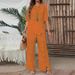K Women's Irregular Hem Pantsuit Elegantly Fashionable Casual Buttoned Semi-Sleeve Shirt Loose Two-Piece Set. No Necklaces Or Other Accessories_ecoleips.com