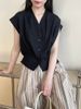 K Design V-neck Pleated Small Fly Sleeve Top For Women, With A High-end Feel And A Sleeveless Shoulder Shirt_ecoleips.com