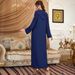 Ba302 Navy Blue Handcrafted Diamond Adorned Hooded Long Dress Abaya Women's Robe_ecoleips.com