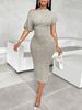 Women's Fashion Solid Color Asymmetric Shoulder Textured Fabric Dress_ecoleips.com