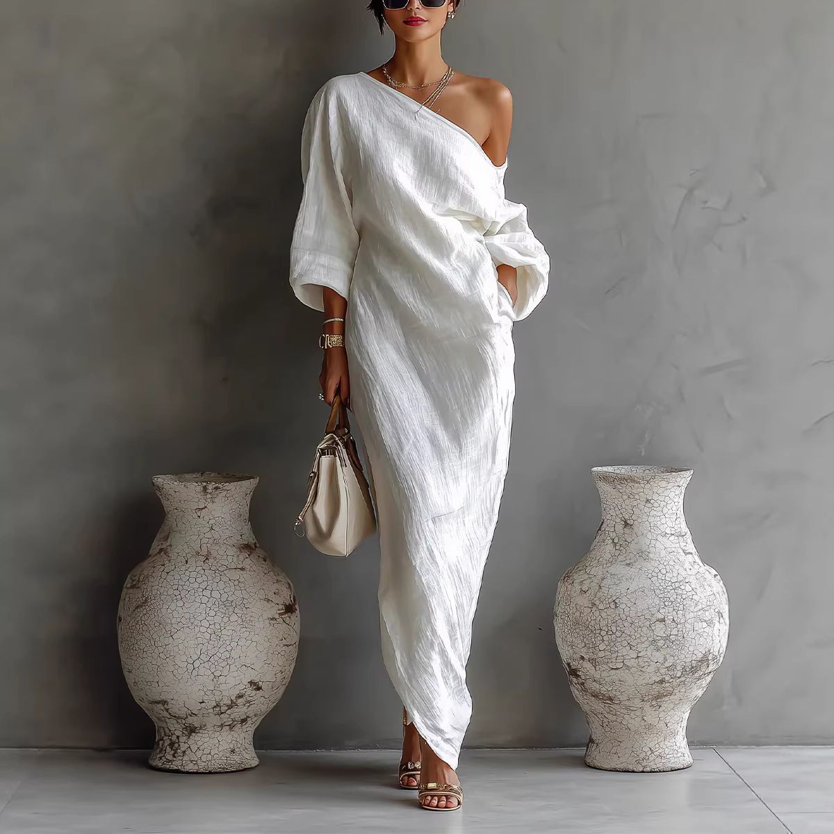Elegant Retro Off-Shoulder Long Dress For Women Summer Loose Fit Fairy-like Zen Inspired Chinese Style Clothing_ecoleips.com