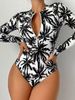 Women's Long Sleeve Zip-Up Rash Guard Swimsuit – Gradient Color, Quick-Dry Polyester, High Neck & Built-In Bra_ecoleips.com