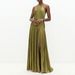 2026 Spring New Women' Clothing European And American Cro-Border Metallic Pleated Slit Halter Neck Backle Long_ecoleips.com