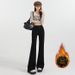 YKK Popular 2025 Autumn And Winter New Elastic High-waisted Slim-fit Micro-flared Black Jeans For Women With Fleece_ecoleips.com