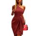 Women's Clothing Solid Color Sleeveless Oblique Shoulder Irregular Strap Party Dress Jumpsuit_ecoleips.com