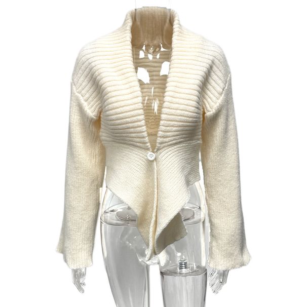 Women's Light Luxury Knitted Cardigan Solid Color Button Down Irregular Hem European American Style Top For Autumn_ecoleips.com