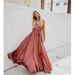 2025 Cross-Border Women's Fashion New Bohemian Solid Color V-Neck Sleeveless High Slit Plus Size Long Dress_ecoleips.com
