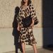 Women's Clothing V Neck Loose Lantern Sleeve Leopard Print Dress_ecoleips.com
