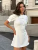 TARUXY Elegant Slim Mini Dress Women Lace Short Sleeve Doll Collar Button Splice Autumn Fashion Classic Office Dresses Female_ecoleips.com