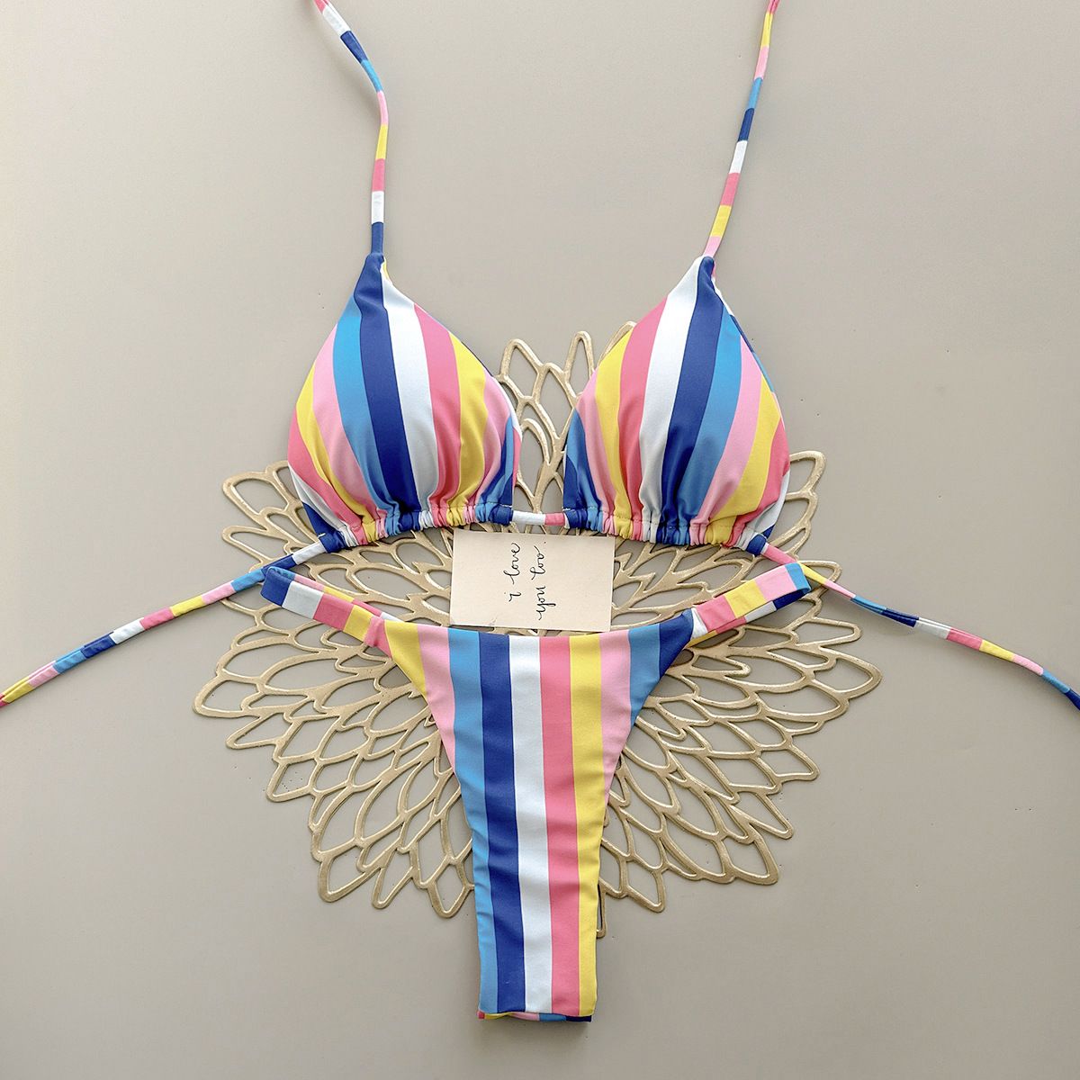 2026 Rainbow Print Bikini Set High-End Beach & Hot Spring Swimsuit Regular Fit Polyester Nylon Vacation Sexy Style Spring/Autumn Summer Winter_ecoleips.com