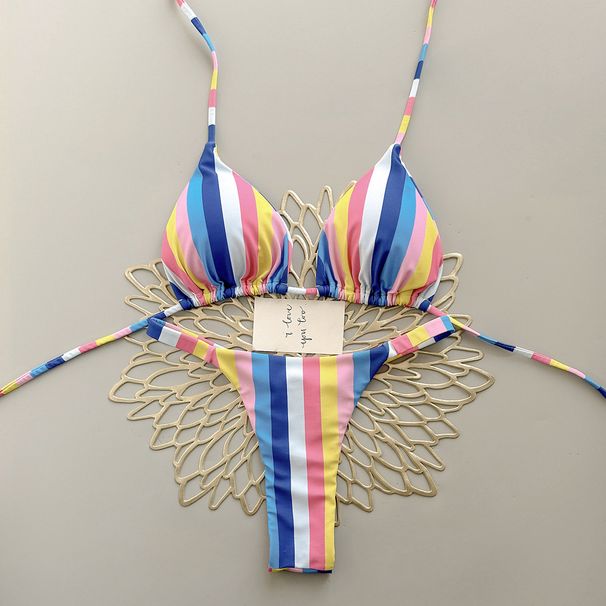 2026 Rainbow Print Bikini Set High-End Beach & Hot Spring Swimsuit Regular Fit Polyester Nylon Vacation Sexy Style Spring/Autumn Summer Winter_ecoleips.com