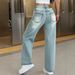 Vintage Washed High Waist Loose Straight Leg Jeans For Women- Distressed Wide Leg Denim Pants With Comfortable Cotton Blend (Light Blue, S/M/L/Xl)_ecoleips.com