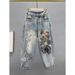 Women's Clothing Women's Baggy Jeans Women's New Elastic Waist High Waist Loose Slim Print Daddy Pants_ecoleips.com