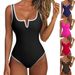 Women's Sexy One-Piece Swimsuit With Deep V-Neck & Side Cutouts - High Waist Tummy Control Bathing Suit For Women, Solid Color Swimwear For Beach_ecoleips.com