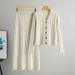 Elegant Knit Sweater & Skirt Set - Slim Fit Cardigan With Knee-Length Pencil Skirt (Brown, Beige, Black, Nude, Gray) - One Size Fits Most_ecoleips.com