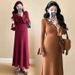 Autumn New Korean Fashion Stretch Floral Knitted Maternity Dress_ecoleips.com