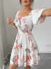 Women Floral Print Sashes Ruffle Hem Short Sleeve Casual Dress, Vacation Style Women's Evening Dresses_ecoleips.com