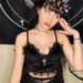 Women's Velvet Camisole Strapless Bralette Korean Style Dark Lace Trim New Summer Beautiful Back_ecoleips.com