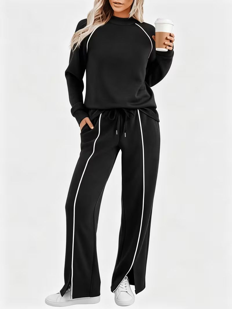Women's Autumn Winter Long Sleeve Top Wide Leg Pants Casual Suit Sports_ecoleips.com