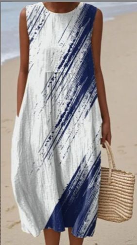 2026 Spring/Summer Sleeveless Pocket Print Elegant Long Dress, Slim Fit Fresh Casual Dress_ecoleips.com