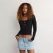 New European American Cross-border Product: U-neck Ribbed Knit With Bow And Hollow-out Long Sleeves, Trendy Slim-fit_ecoleips.com