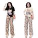 Korean Style Women's Summer Casual Set Cartoon Print Wide Leg Pants Short Sleeved Top Loose Fit Two-Piece Outfit_ecoleips.com