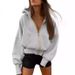 Women's Clothing Women's Zipper Hooded Long Sleeve Cropped Sweatshirt Wool Hooded Jacket Fashion Autumn And Winter_ecoleips.com