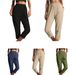 Suitable For All Seasons Summer Cotton Linen Solid Color Elastic Waist Side Pocket Design Casual Women's Capri Pants_ecoleips.com