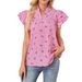 Women's V-Neck Flutter Sleeve Blouse – Flowy Chiffon Top With Layered Ruffles (White/Black/Pink, S–XL_ecoleips.com