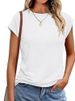 K Women's Vest Round Neck Short Sleeved T-shirt Solid Color Round Neck Top Sleeve_ecoleips.com