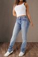 K New Double Button Mid Waist Straight Leg Jeans For Women With Slim Fit And Elegant Long Pants_ecoleips.com