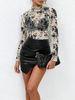Women's Clothing Navy Blue Flocked Rose Mesh Long Sleeved Top Slim Fit Inner Layer Style For Women For Formal & Casual For Women_ecoleips.com