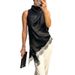 "Women's Elegant Lace Trim Sleeveless Vest, Breathable Polyester Camisole, Versatile Layering Top For Summer, Black/Golden, S/M/L/XL"_ecoleips.com