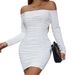 Off-Shoulder Bodycon Dress With Ruffle Sleeves – Stretchy Milk Silk Wrap Dress For Women (XS-XL, 6 Elegant Colors)_ecoleips.com