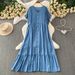 Women's Casual Long Dress Relaxed Fit Single Breasted V Neck Elegant Drape And Ruffles for Commuting_ecoleips.com