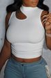 Fashionable Off-shoulder High-elasticity Tank Top With Round Neck, Slim-fit, White, Sleeveless, Breathable, European And_ecoleips.com