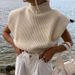 Elegant High Neck Sleeveless Sweater Women's Knit Top - Soft Acrylic Blend, Relaxed Fit, Versatile Solid Colors For Autumn & Winter_ecoleips.com