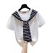 Women's Clothing Denim Skirt Suit Small Fresh Fashion Age Reducing Suit Small Cape Short Sleeved T Shirt Denim Slit Diamond Skirt_ecoleips.com