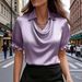 Women's Clothing Elegant Simple Duffle Collar Shirt Top For Women Short Sleeves Wish New 2026_ecoleips.com