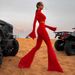 Women's High Neck High Waisted Flared Pants Set Solid Color Casual Fashion Design_ecoleips.com
