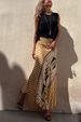 Women's Clothing A Line Printed Skirt Comfortable Casual Skirt + Sleeveless Tassel Vest Set_ecoleips.com