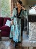 Fashion Patchwork A Line V Neck Dress For Women Elegant Floral Printed Long Sleeve Dresses 2025 Spring New Chic Beach Vestidos_ecoleips.com