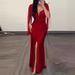 Women's fashion sequined hip sexy dress round neck slit tassel sleeves pleated evening dress_ecoleips.com