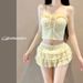 Women's Japanese Style Hot Spring Swimsuit Two Piece Set With Halter Top Solid Color Cake Skirt Cute And Girly_ecoleips.com
