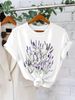 European And American Cross-border Foreign Trade Wholesale Clothing, Watercolor Plant Pattern Round-neck Plus-size_ecoleips.com
