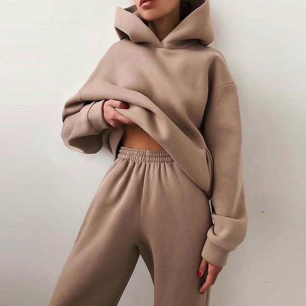 Women's Clothing sweatshirt set solid color casual fashion sports trousers two piece drop shipping_ecoleips.com